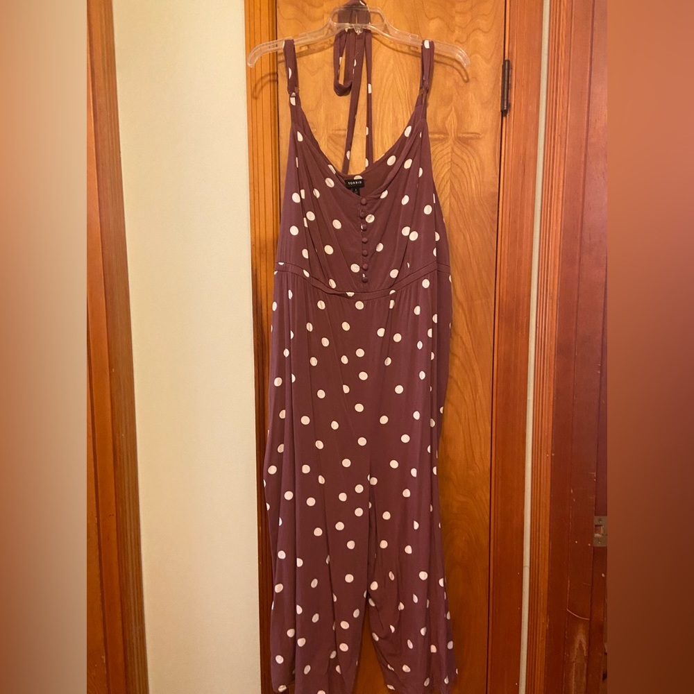 Torrid size 4 mauve polka dot jumpsuit